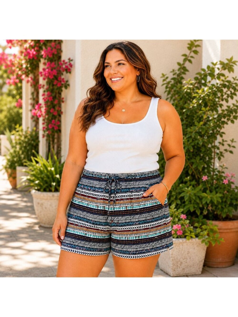 Cato Womens Aztec Print Elastic Waist Rayon Shorts 18/20W Multicolor